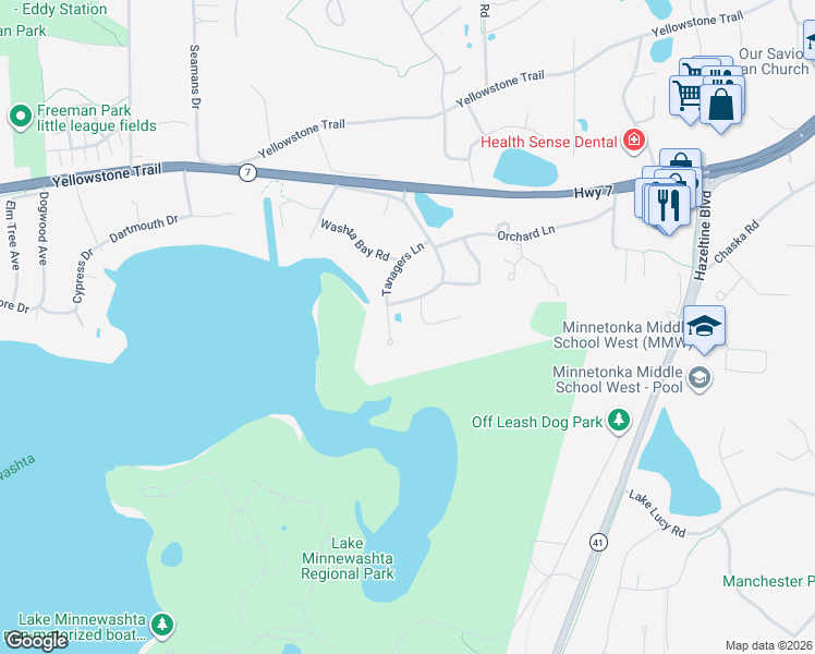map of restaurants, bars, coffee shops, grocery stores, and more near 6455 Tanagers Point in Excelsior