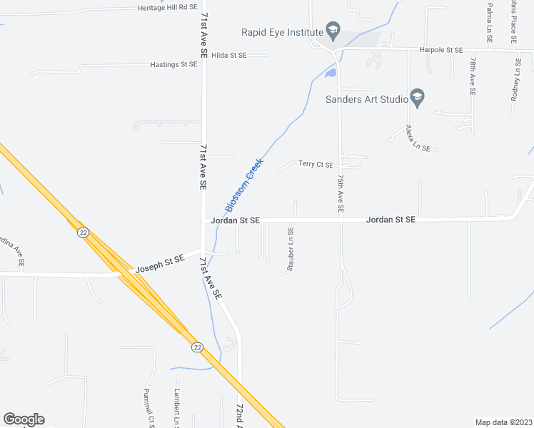 map of restaurants, bars, coffee shops, grocery stores, and more near 7271 Jordan Street Southeast in Salem