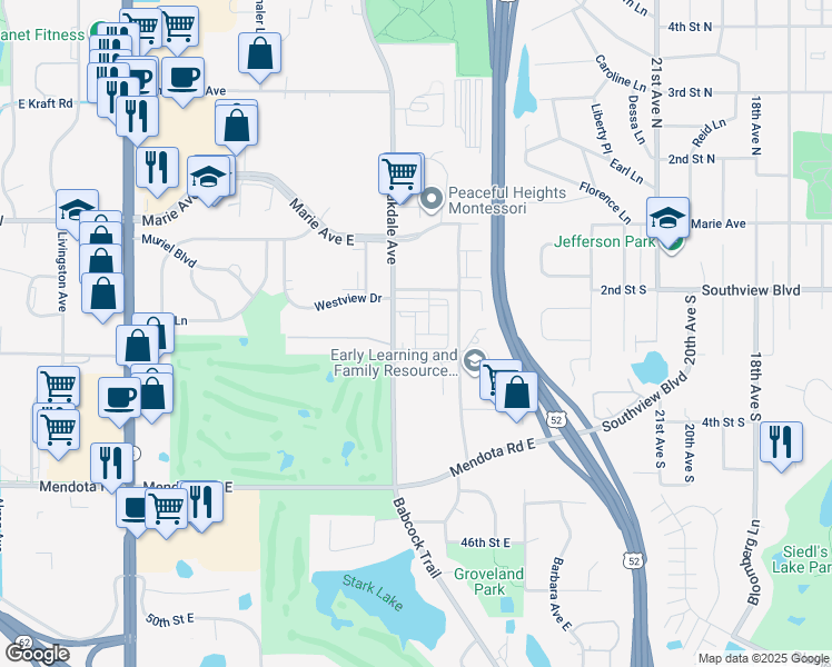 map of restaurants, bars, coffee shops, grocery stores, and more near 1940 Oakdale Avenue in West Saint Paul