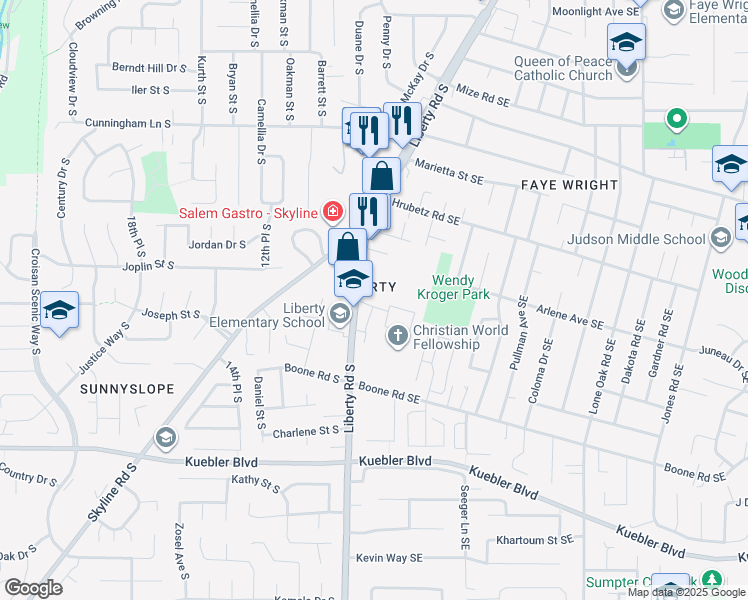 map of restaurants, bars, coffee shops, grocery stores, and more near 4808 Liberty Road South in Salem