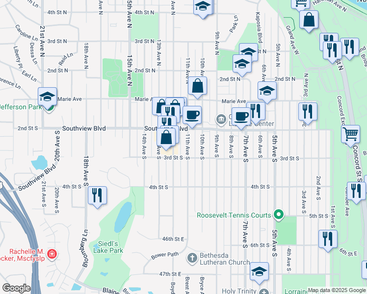 map of restaurants, bars, coffee shops, grocery stores, and more near 248 11th Avenue South in South Saint Paul