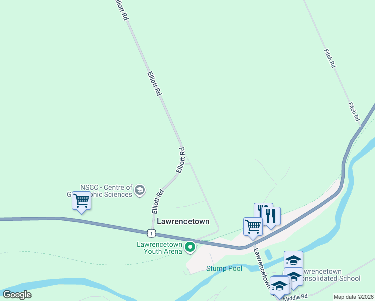 map of restaurants, bars, coffee shops, grocery stores, and more near 97 Station Road in Lawrencetown