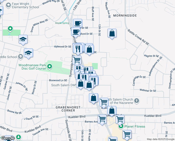 map of restaurants, bars, coffee shops, grocery stores, and more near 4844 Commercial Street Southeast in Salem