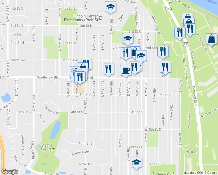 map of restaurants, bars, coffee shops, grocery stores, and more near 232 9th Avenue South in South Saint Paul