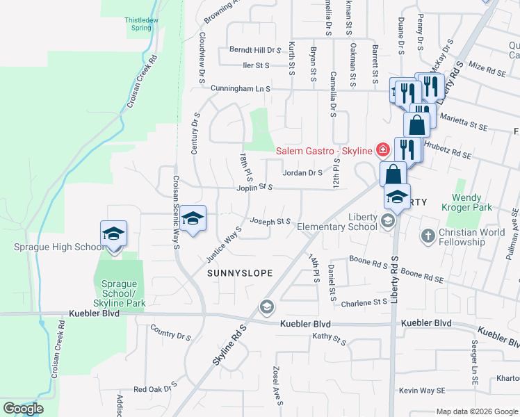 map of restaurants, bars, coffee shops, grocery stores, and more near 4755 17th Court South in Salem