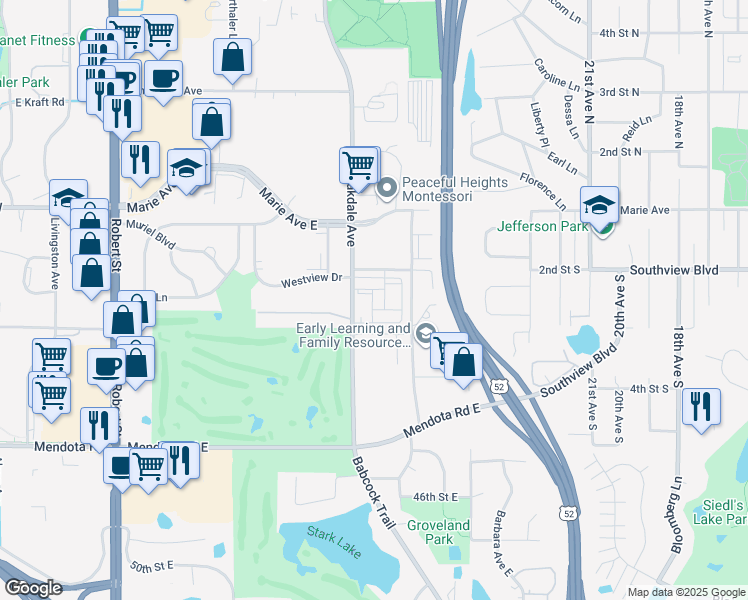map of restaurants, bars, coffee shops, grocery stores, and more near 1940 Oakdale Avenue in West Saint Paul