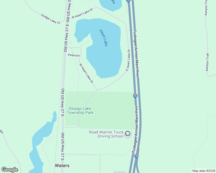 map of restaurants, bars, coffee shops, grocery stores, and more near 1119 East Heart Lake Drive in Gaylord