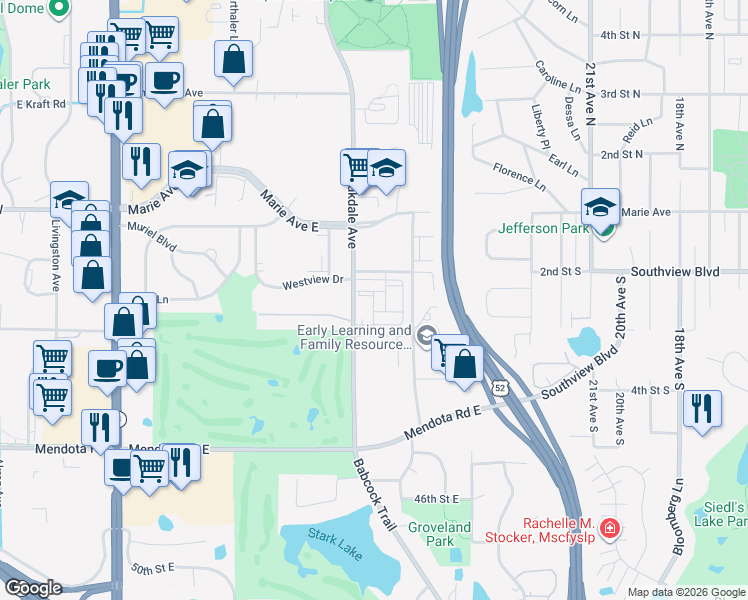 map of restaurants, bars, coffee shops, grocery stores, and more near 1940 Oakdale Avenue in West Saint Paul