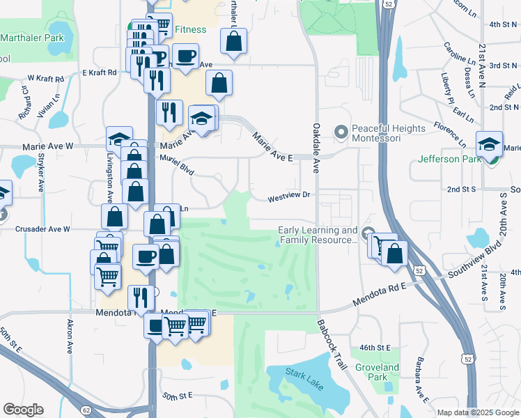 map of restaurants, bars, coffee shops, grocery stores, and more near 1945 Oakdale Avenue in West Saint Paul