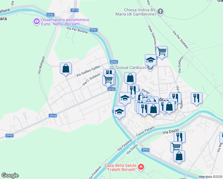 map of restaurants, bars, coffee shops, grocery stores, and more near 14B Via XX Settembre in Bondeno
