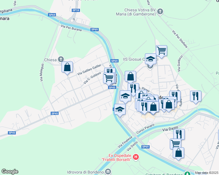 map of restaurants, bars, coffee shops, grocery stores, and more near 14B Via XX Settembre in Bondeno