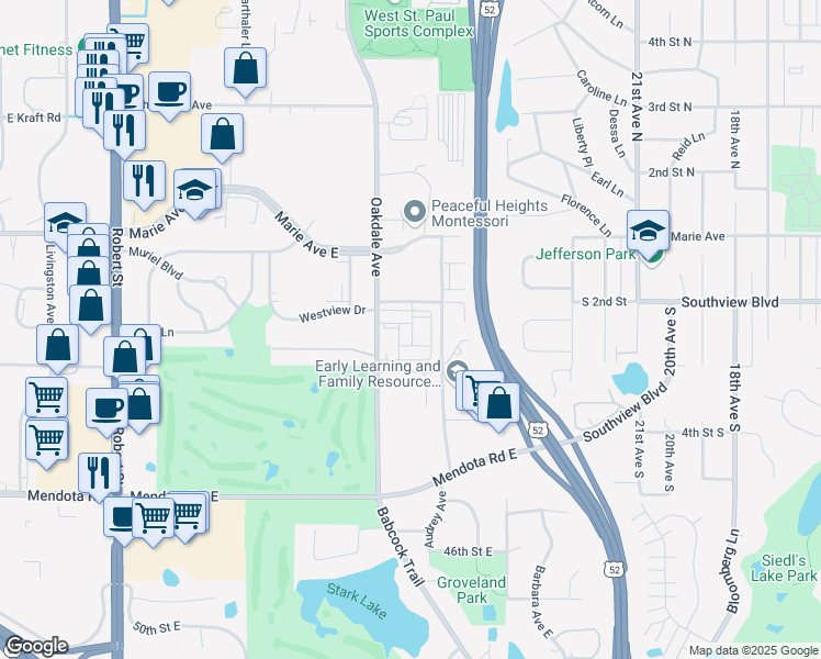 map of restaurants, bars, coffee shops, grocery stores, and more near 1926 Oakdale Avenue in West Saint Paul