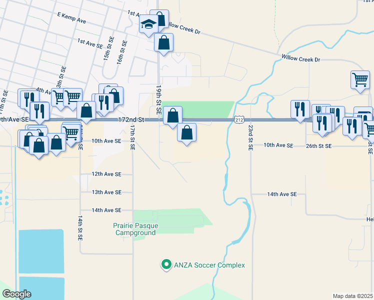 map of restaurants, bars, coffee shops, grocery stores, and more near 2000 9th Avenue Southeast in Watertown