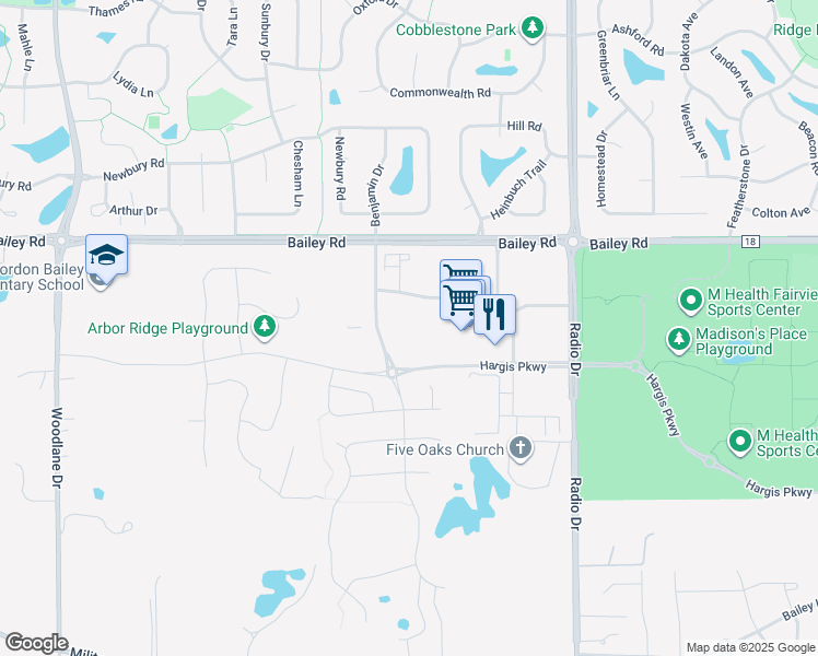 map of restaurants, bars, coffee shops, grocery stores, and more near 4151 Benjamin Drive in Woodbury