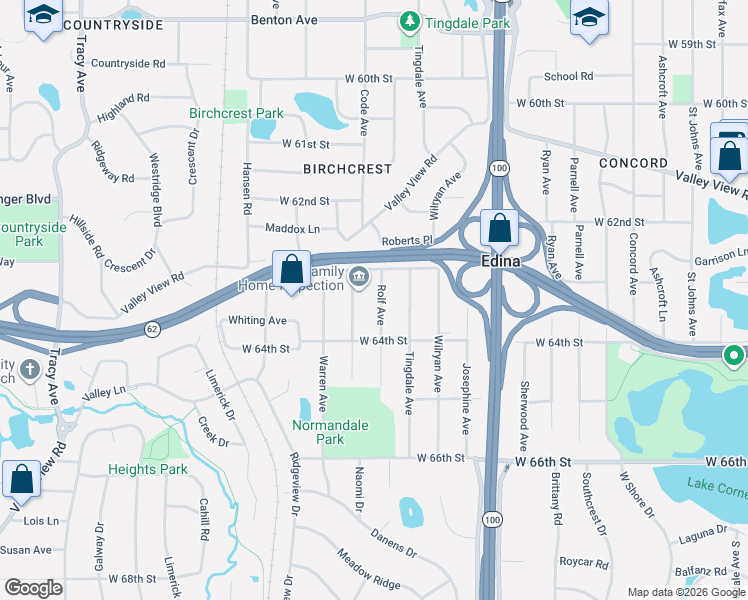 map of restaurants, bars, coffee shops, grocery stores, and more near 6308 Rolf Avenue in Minneapolis
