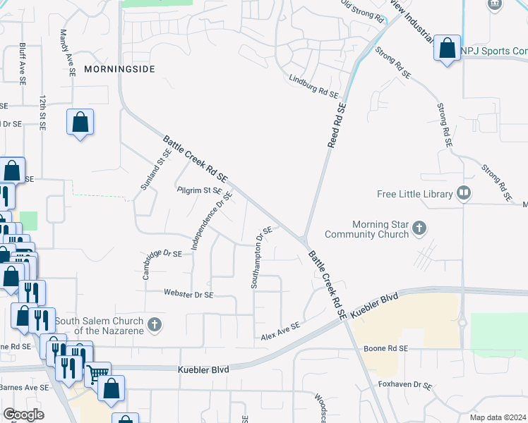 map of restaurants, bars, coffee shops, grocery stores, and more near 4682 Battle Creek Road Southeast in Salem