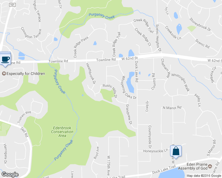 map of restaurants, bars, coffee shops, grocery stores, and more near 17493 Rustic Hills Drive in Eden Prairie