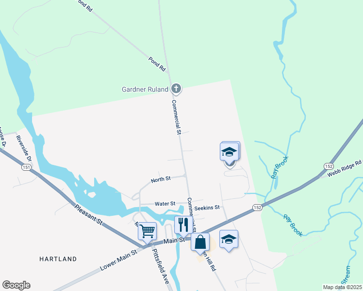 map of restaurants, bars, coffee shops, grocery stores, and more near 167 Commercial Street in Hartland