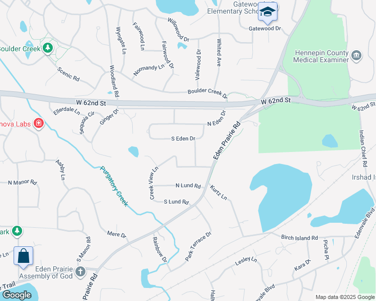 map of restaurants, bars, coffee shops, grocery stores, and more near 6312 Kutcher Lane in Eden Prairie