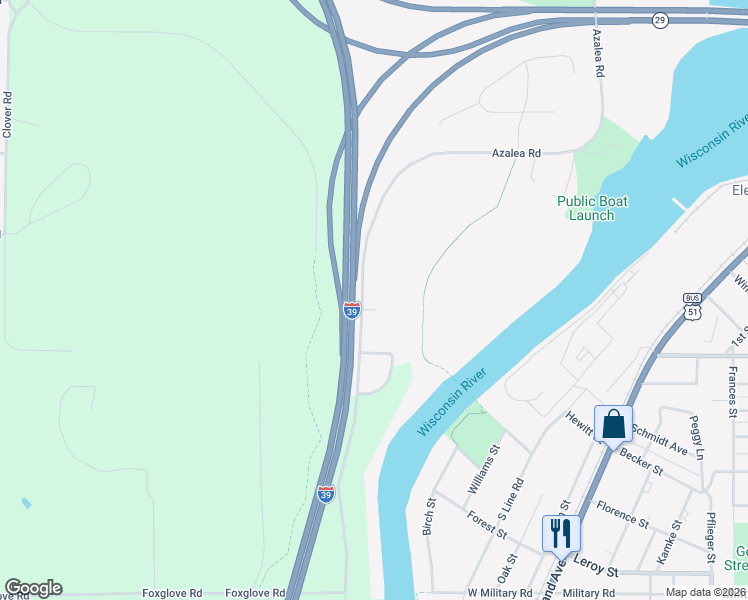 map of restaurants, bars, coffee shops, grocery stores, and more near 7503 Azalea Road in Wausau