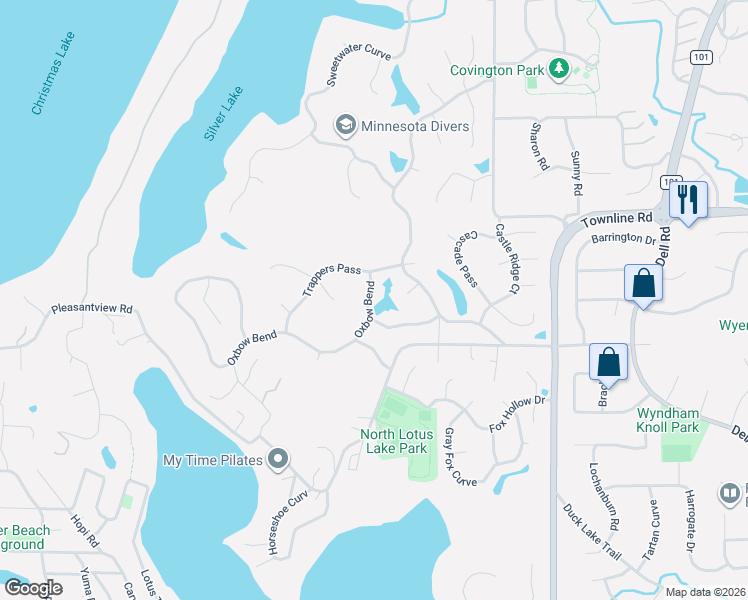 map of restaurants, bars, coffee shops, grocery stores, and more near 6311 Oxbow Bend in Chanhassen