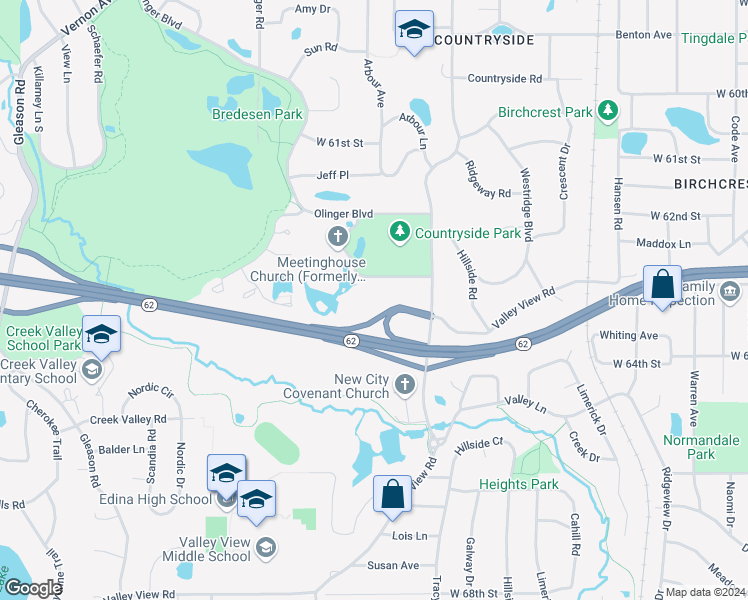 map of restaurants, bars, coffee shops, grocery stores, and more near 6300 Colonial Way in Edina