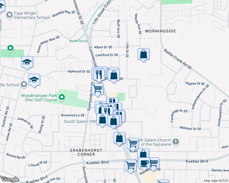 map of restaurants, bars, coffee shops, grocery stores, and more near 4500 Commercial St SE in Salem