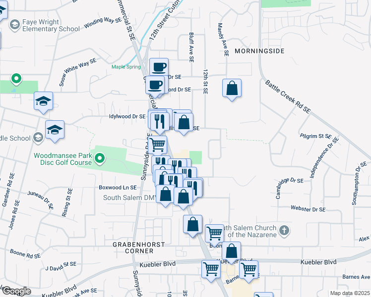 map of restaurants, bars, coffee shops, grocery stores, and more near 4500 Commercial Street Southeast in Salem