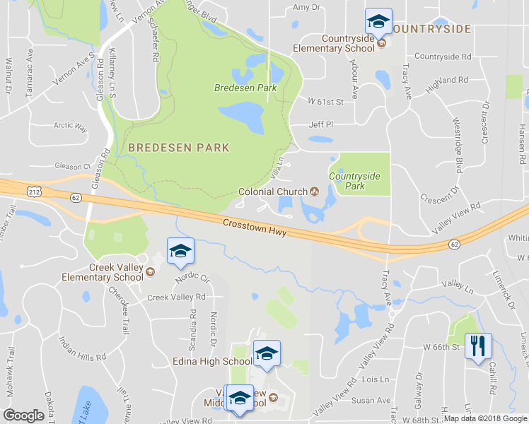 map of restaurants, bars, coffee shops, grocery stores, and more near 6344 Falcon Court in Minneapolis