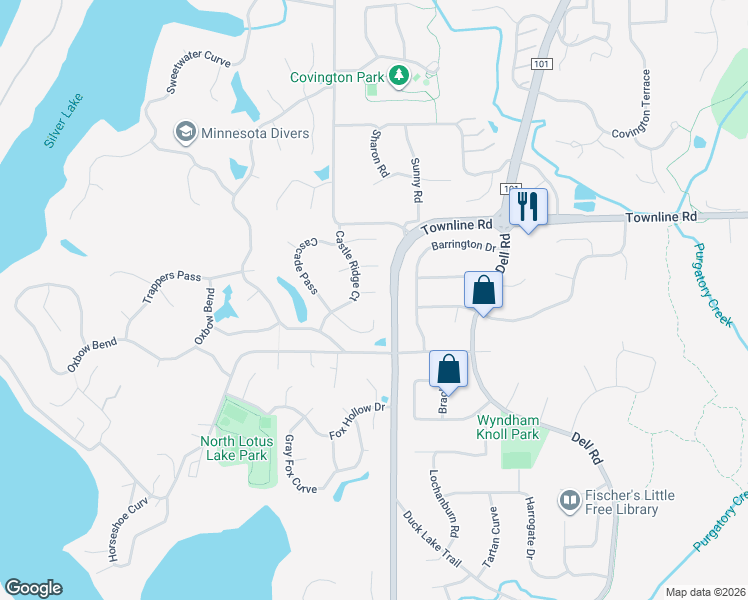 map of restaurants, bars, coffee shops, grocery stores, and more near 93 Olympic Circle in Chanhassen
