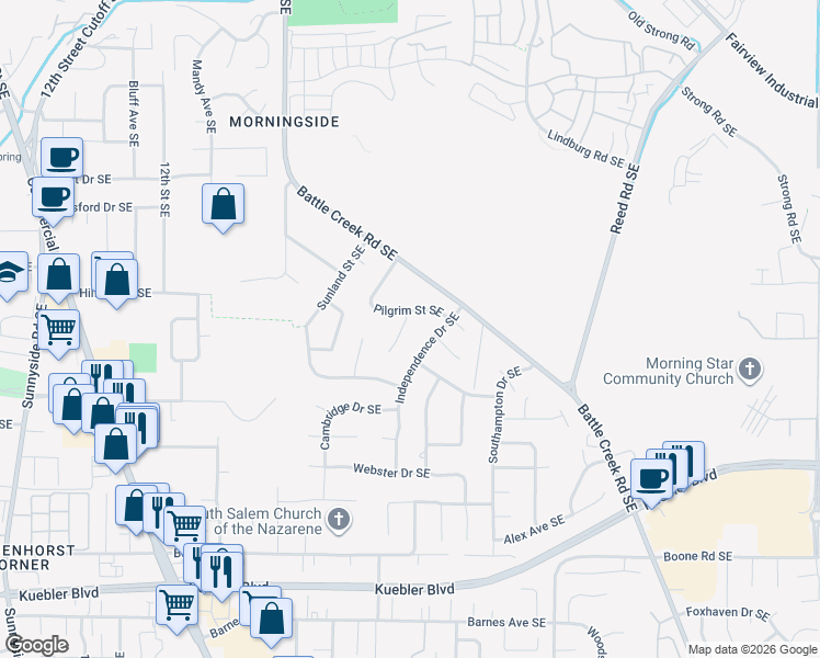 map of restaurants, bars, coffee shops, grocery stores, and more near 4514 Colony Court Southeast in Salem