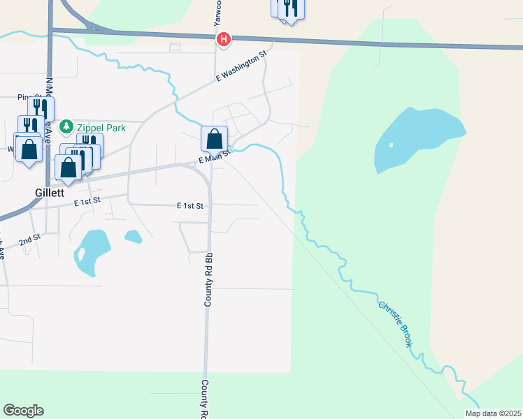 map of restaurants, bars, coffee shops, grocery stores, and more near 362 Patzer Court in Gillett