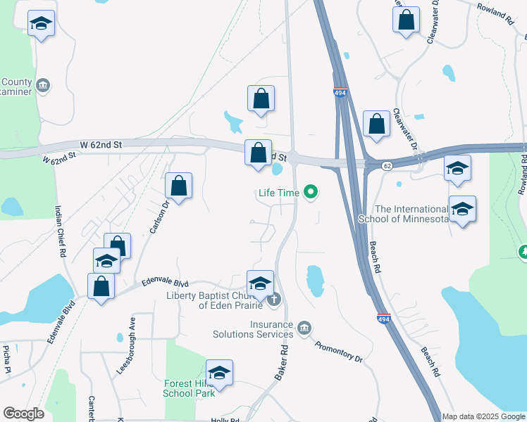 map of restaurants, bars, coffee shops, grocery stores, and more near 6341 Saint John's Drive in Eden Prairie