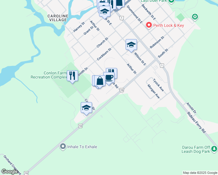 map of restaurants, bars, coffee shops, grocery stores, and more near 1865 Rogers Road in Perth