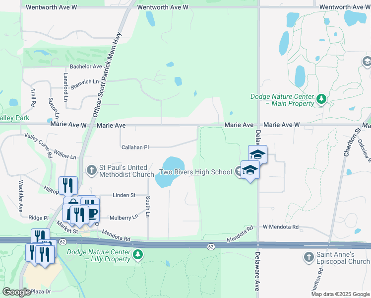 map of restaurants, bars, coffee shops, grocery stores, and more near 624 Callahan Place in Mendota Heights