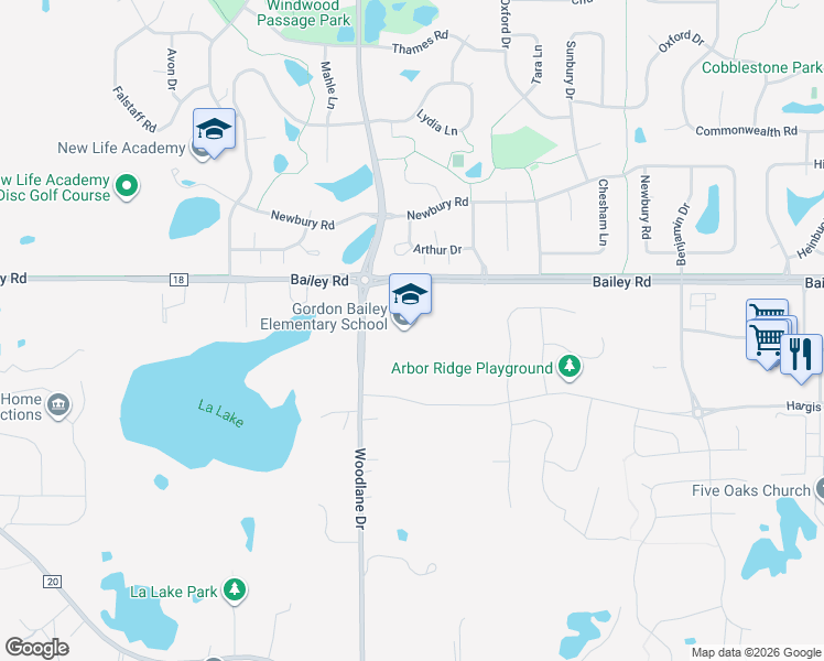 map of restaurants, bars, coffee shops, grocery stores, and more near 4125 Woodlane Drive in Woodbury