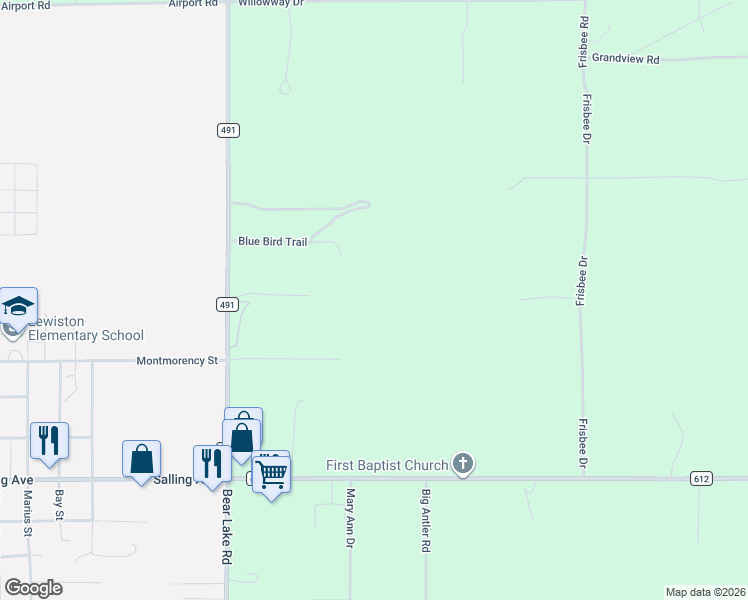 map of restaurants, bars, coffee shops, grocery stores, and more near 5298 Sherwood Forest Drive in Lewiston