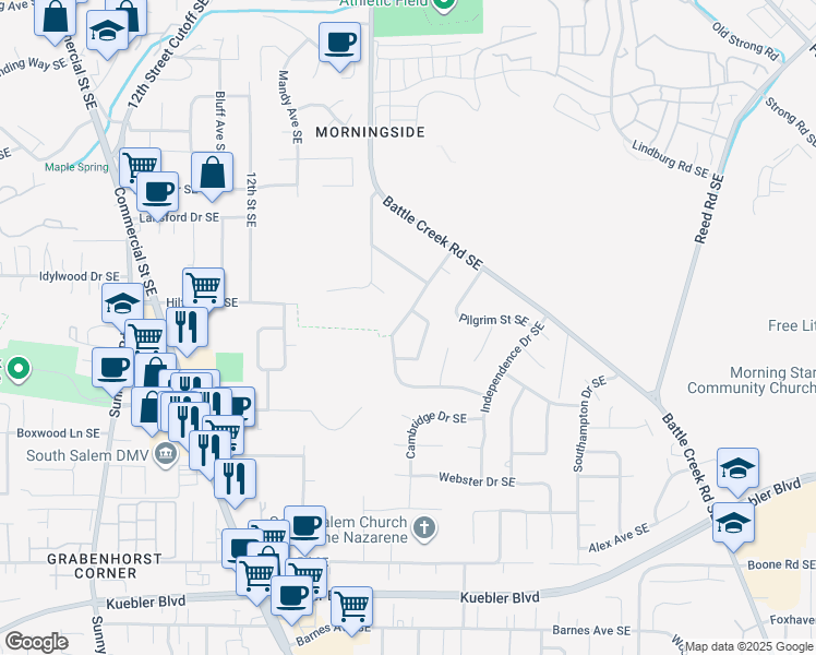 map of restaurants, bars, coffee shops, grocery stores, and more near 1557 Freedom Loop Southeast in Salem