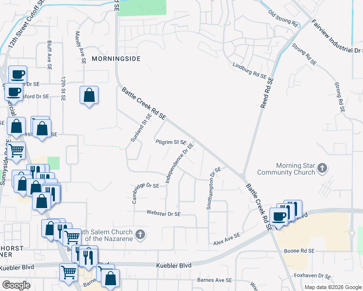 map of restaurants, bars, coffee shops, grocery stores, and more near 4514 Colony Court Southeast in Salem