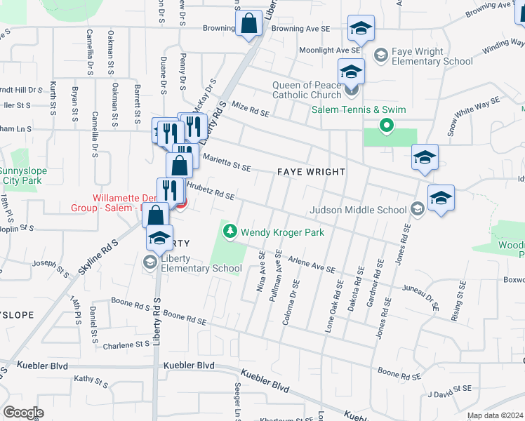 map of restaurants, bars, coffee shops, grocery stores, and more near 4744 Nina Avenue Southeast in Salem