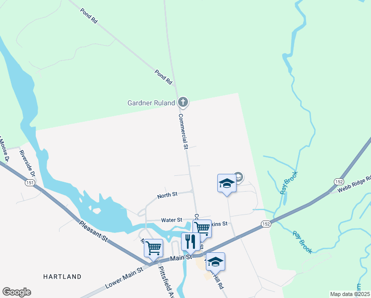 map of restaurants, bars, coffee shops, grocery stores, and more near 167 Commercial Street in Hartland