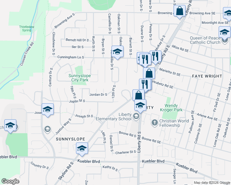 map of restaurants, bars, coffee shops, grocery stores, and more near 4664 12th Place South in Salem