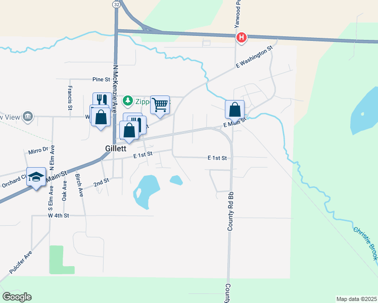 map of restaurants, bars, coffee shops, grocery stores, and more near 110 South Zippel Avenue in Gillett