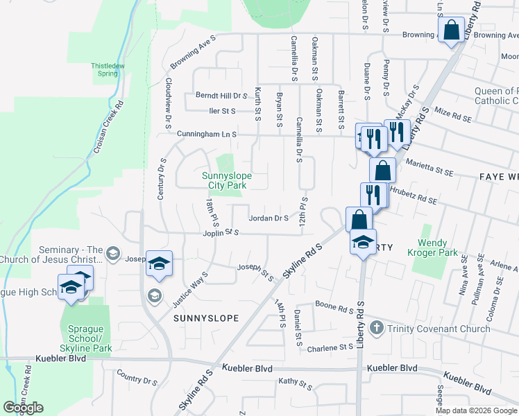 map of restaurants, bars, coffee shops, grocery stores, and more near 1511 Revere Court South in Salem