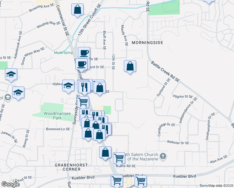map of restaurants, bars, coffee shops, grocery stores, and more near 1240 Hilfiker Lane Southeast in Salem