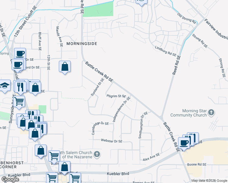 map of restaurants, bars, coffee shops, grocery stores, and more near 4415 Battle Creek Road Southeast in Salem