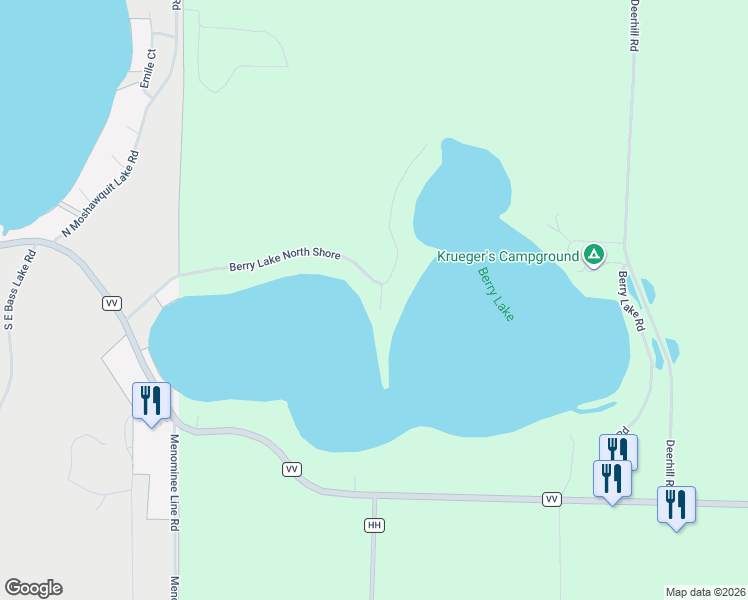 map of restaurants, bars, coffee shops, grocery stores, and more near 14391 North Berry Lake Road in Gillett