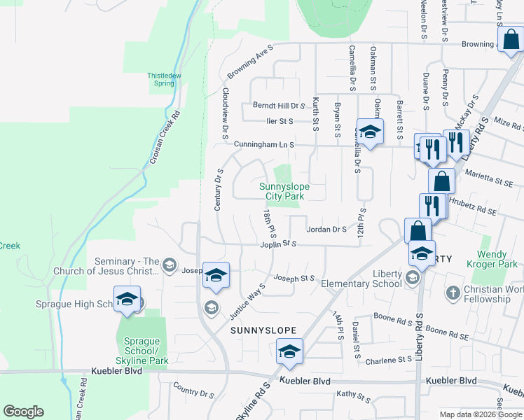 map of restaurants, bars, coffee shops, grocery stores, and more near 4570 18th Place South in Salem
