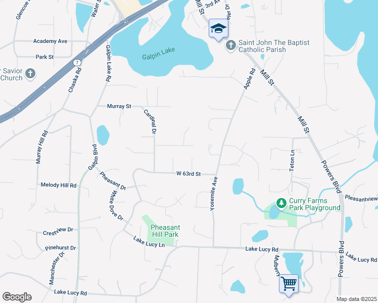 map of restaurants, bars, coffee shops, grocery stores, and more near 1641 Koehnen Cir E in Excelsior