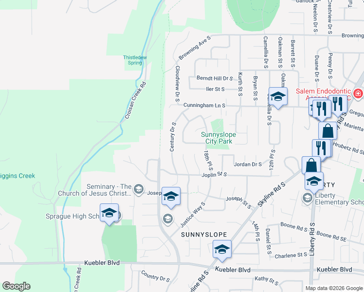 map of restaurants, bars, coffee shops, grocery stores, and more near 1960 Matthews Loop South in Salem